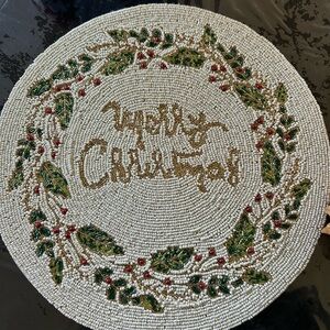 Tahari Beaded Holiday Placemat with Green and Red Accents